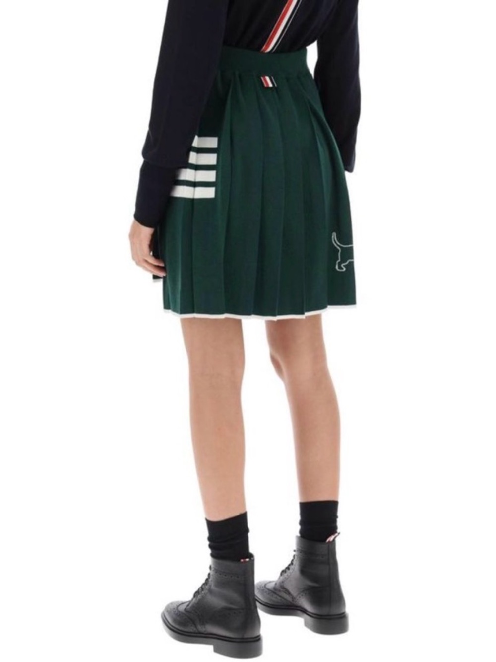 Thom Browne Green Wool Pleated Mini Skirt With 4-Bar Dog Hector Motifs - Picture 2 of 16